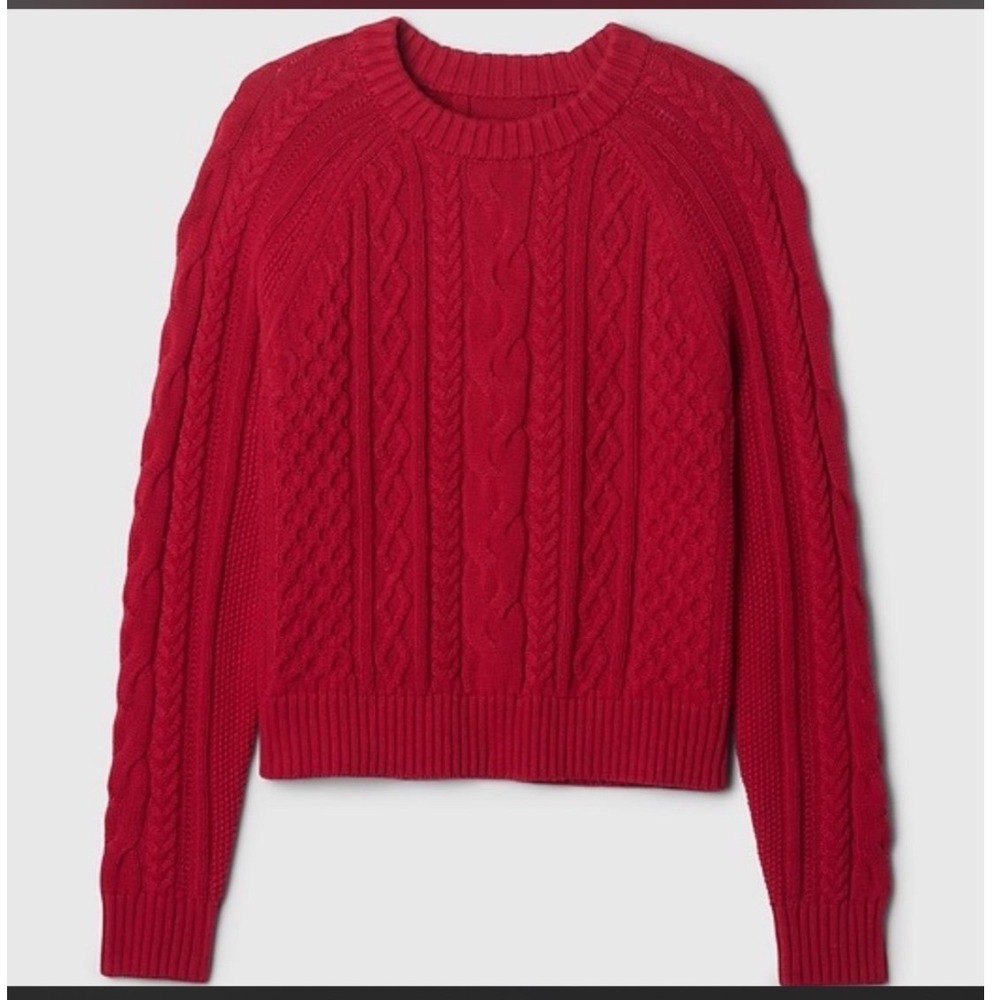 GAP | Woman's Red Cable Knit Cotton Crew Neck Long Sleeve Raglan Sweater, Size M